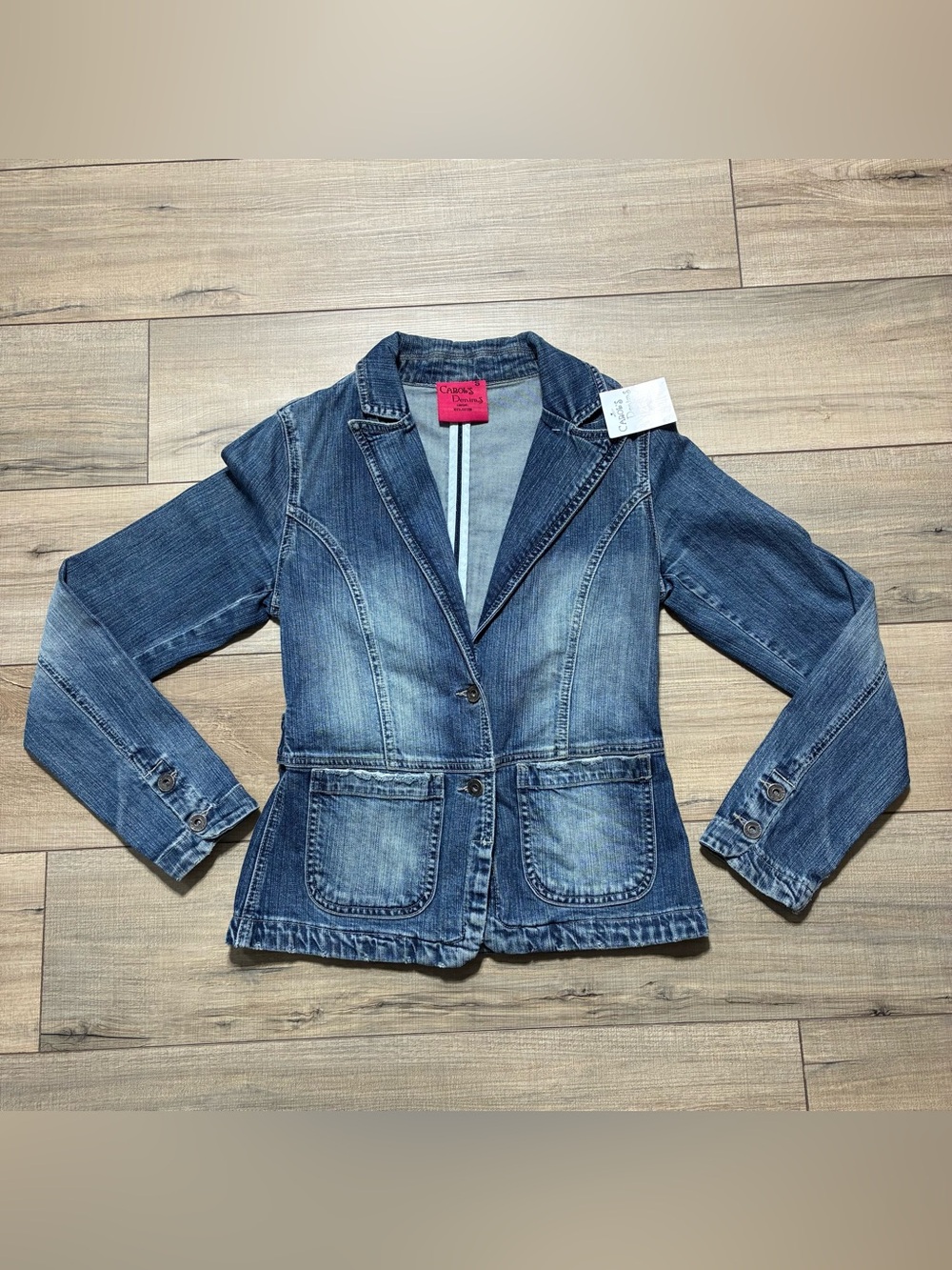Carol's Denims Vintage Distressed 2-Button  Denim Jean Jacket Size Small Blue